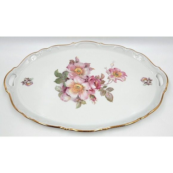 Schumann Arzberg Briar Rose 16" Oval Platter w/ Handles Bavaria Germany 1950s - Picture 8 of 10